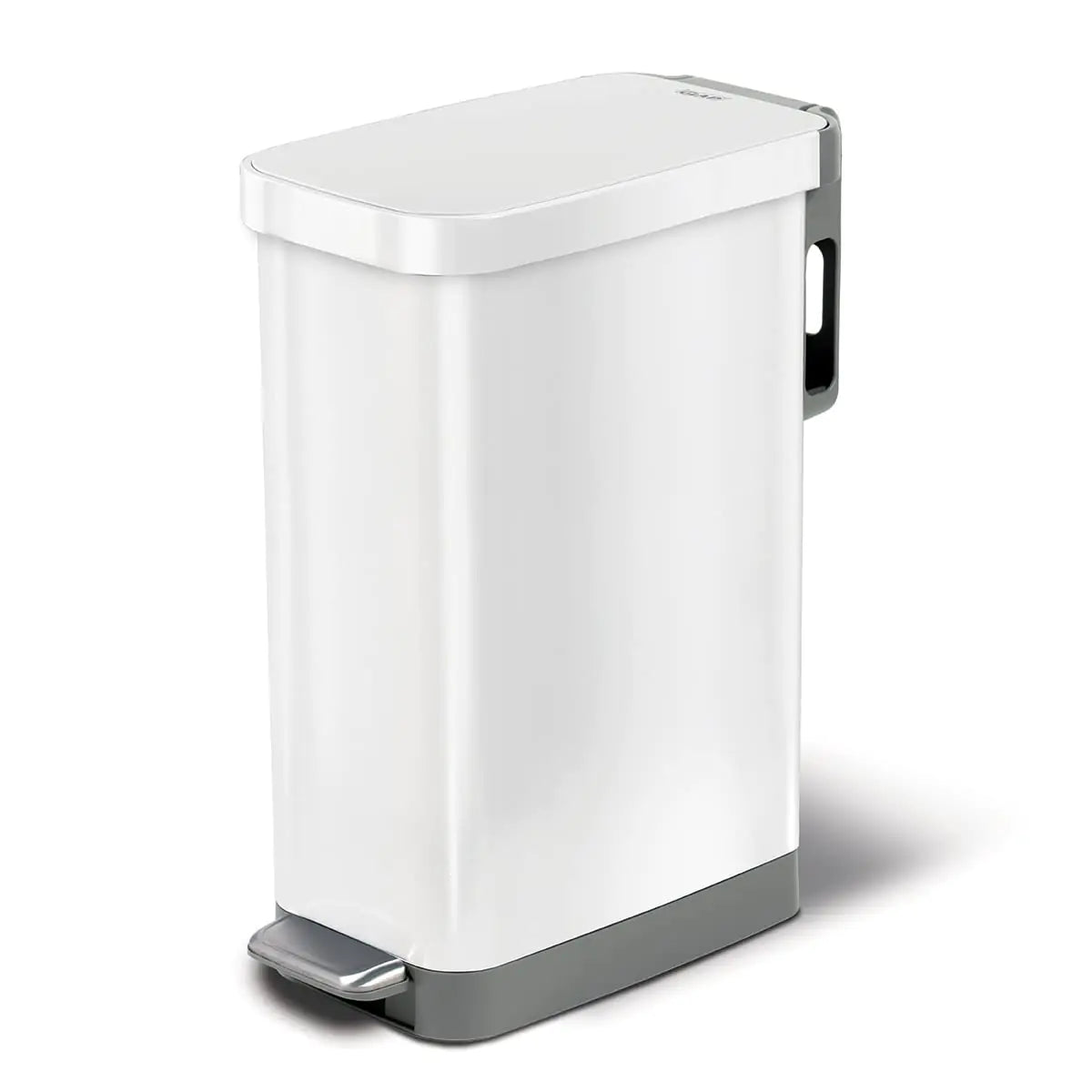 Glad Slim Trash Can with Clorox Odor Protection - Narrow Kitchen Garbage Bin with Soft Close Lid Step On Foot Pedal and Waste Bag Roll Holder White Stainless Steel 45 Liter