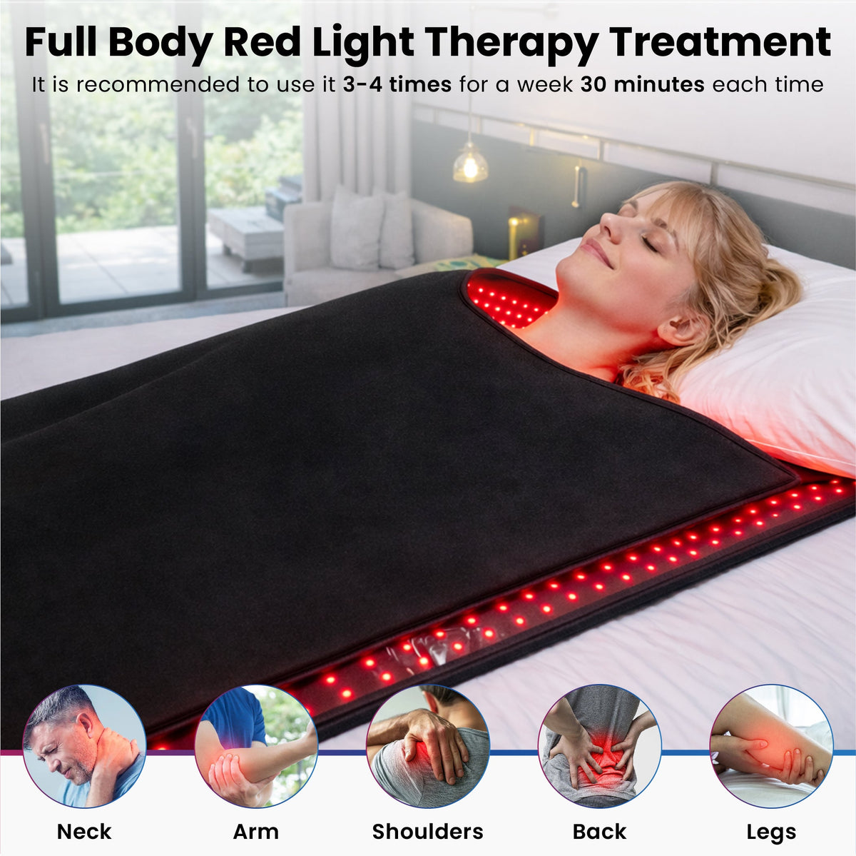 iReliev FullGlow™ 360 red light therapy and near infrared body bag for full-body red light treatment.