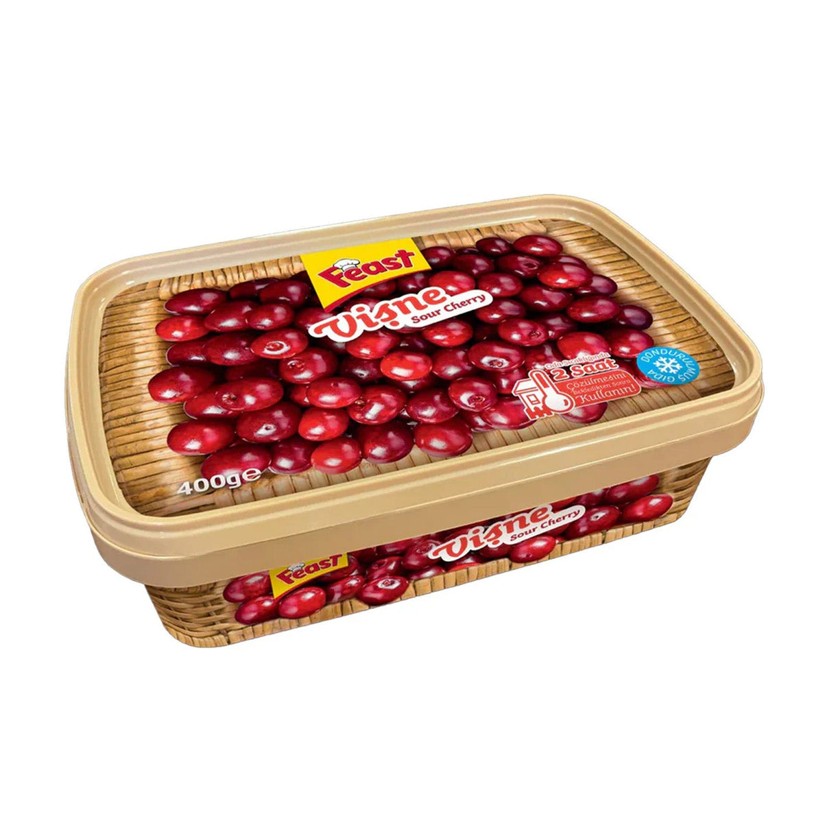 Frozen Feast Sourcherry (Donuk Visne) from S101, 400g package, showing bright red sour cherries in a clear plastic bag.
