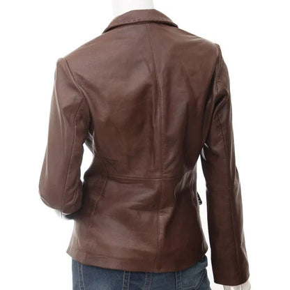 Women’s classic brown leather blazer by Converse, stylish leather jacket for women, from Gear Hikes.