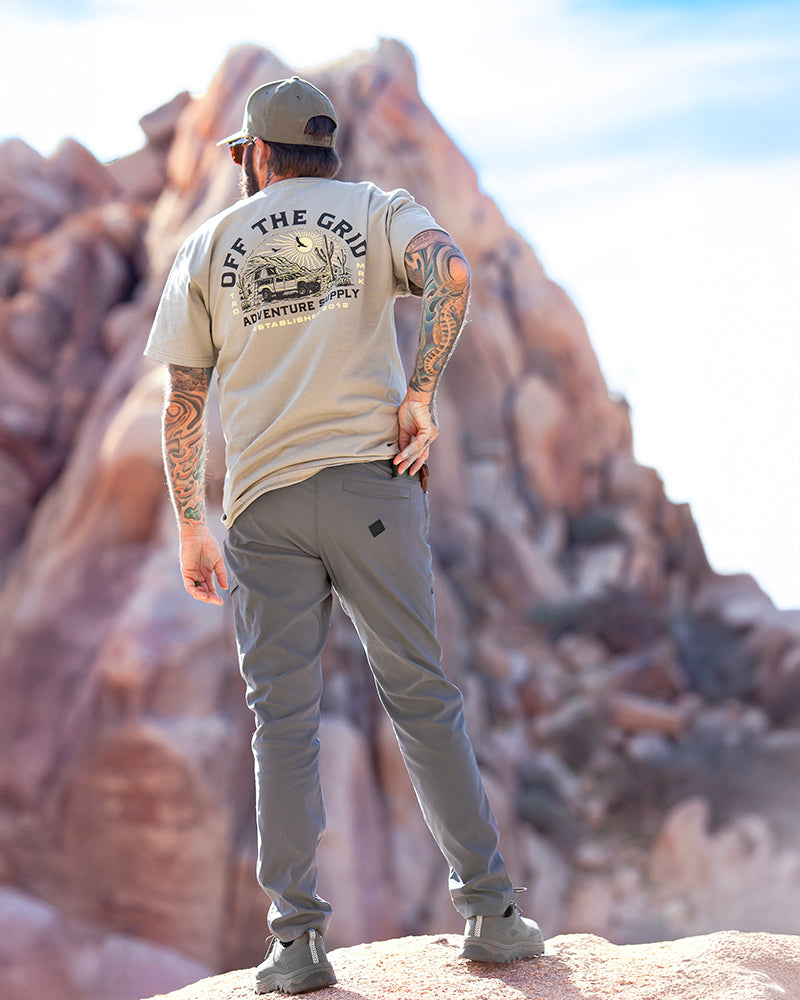 Off The Grid Surplus Lancer Taper Fit Pants in Iron Gate color, showcasing slim fit design and durable fabric.