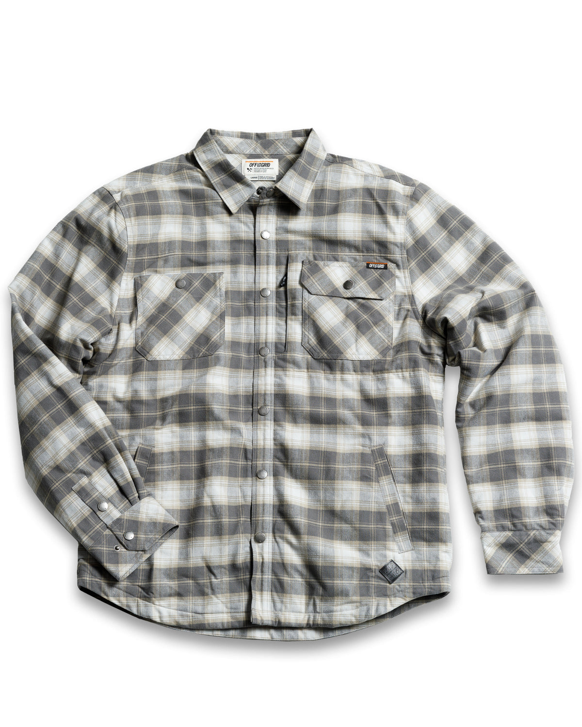 Off The Grid Surplus Ironside Flannel Castlerock jacket in soft flannel fabric, shown in dark gray with button details.