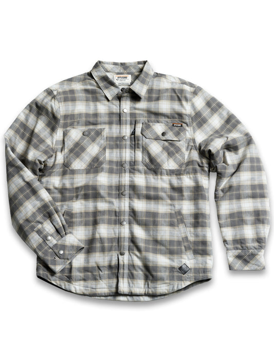 Off The Grid Surplus Ironside Flannel Castlerock jacket in soft flannel fabric, shown in dark gray with button details.