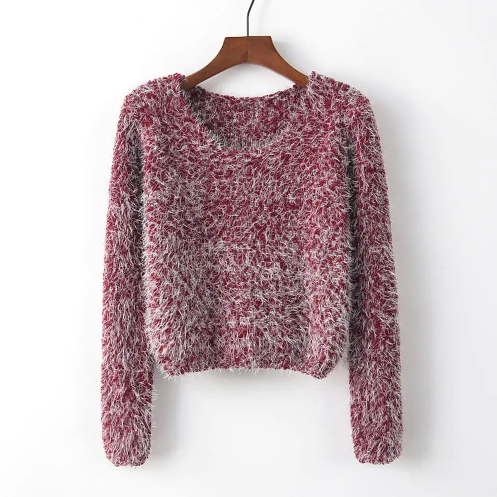 Solid Color Round Neck Pullover Sweater for Women