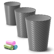Bathroom Trash Can 3 Pack 1.8 Gallons Small Trash Can with Trash Bags Bathroom Garbage Can Plastic Trash Bin Round Waste Basket for Bathroom Bedroom Office Kitchen Room Compact Space (Grey)