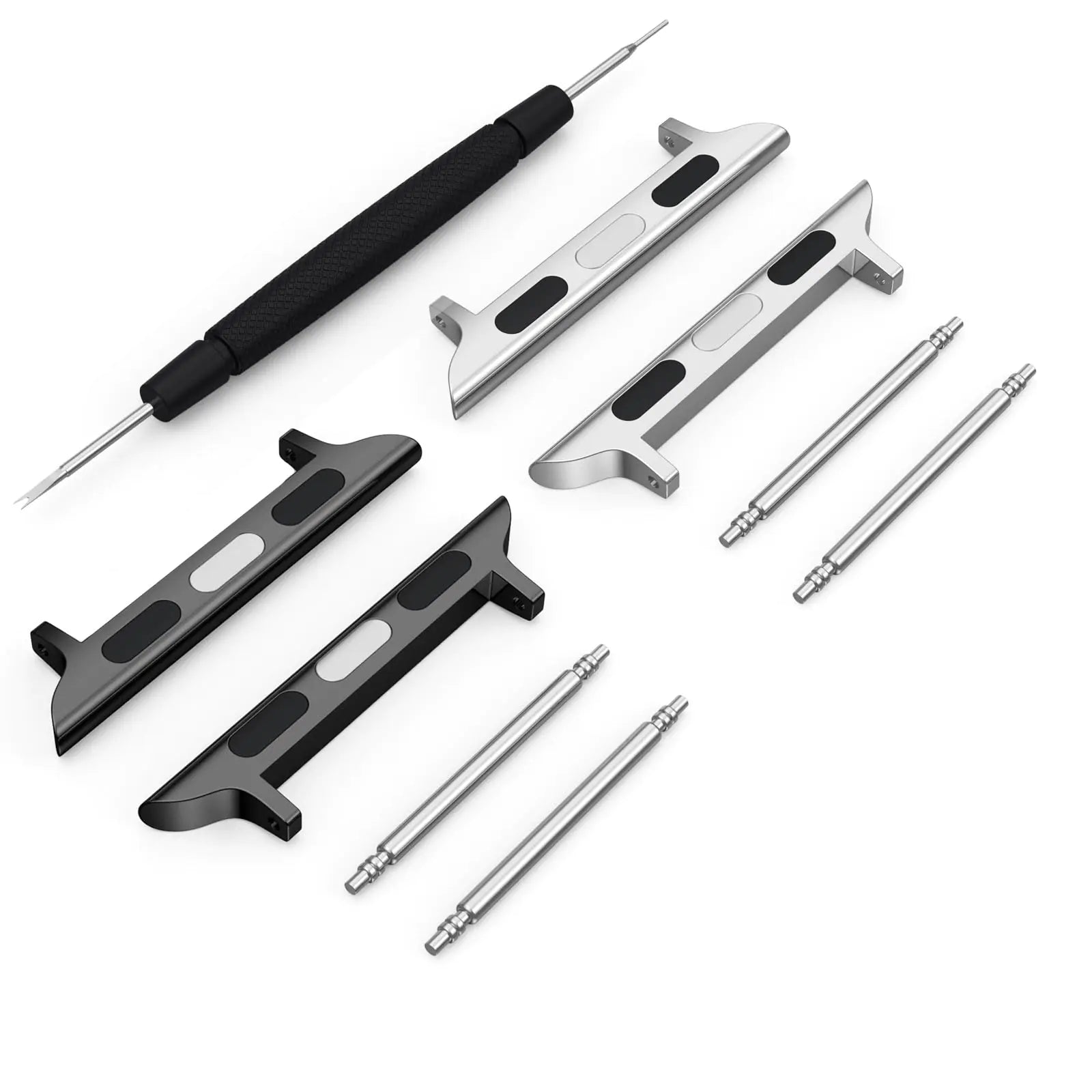 2 PACK Apple Watch Adapter Connector Spring Bar for Apple Watch Stainless Steel Connector Replaceable Metal Connection Adapter with Replacement Tool for Apple Watch Strap (38mm/40mm/41mm+20mm Spring Bar Black+Silver)