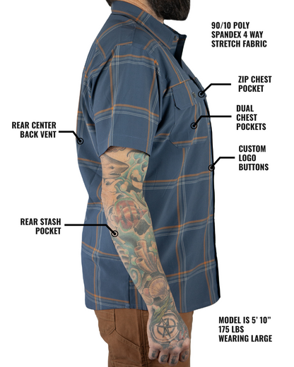 Dark gray blue short sleeve Jack Knife SS shirt by Off The Grid Surplus, featuring a casual fit and stylish design.
