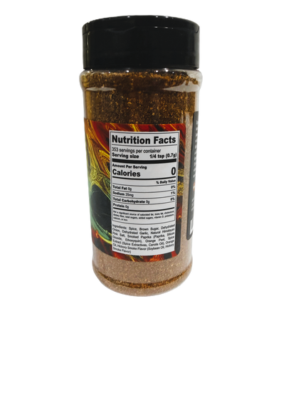 Spicy Jamaican Jerk Seasoning by Hi-West Foods, Inc. in a colorful jar, with herbs and spices visible.