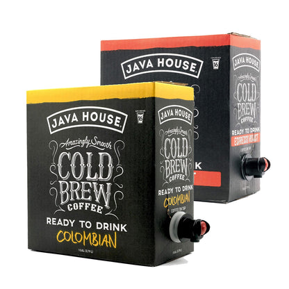 Java House Cold Brew Coffee on tap in a dispenser, ready to serve, with a sleek and modern presentation.
