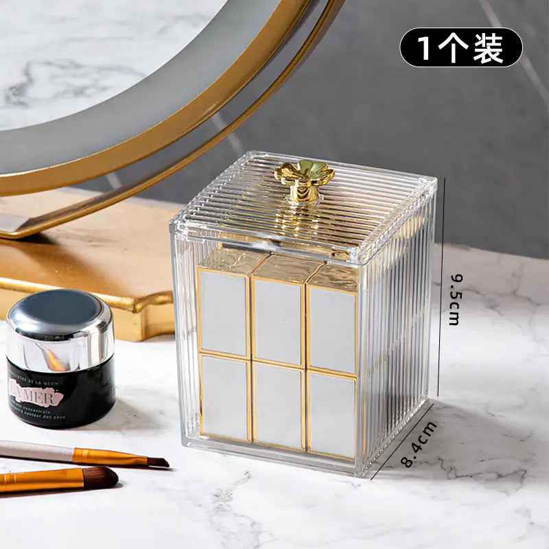 Transparent Clover Cotton Swab Box for Desktop Storage