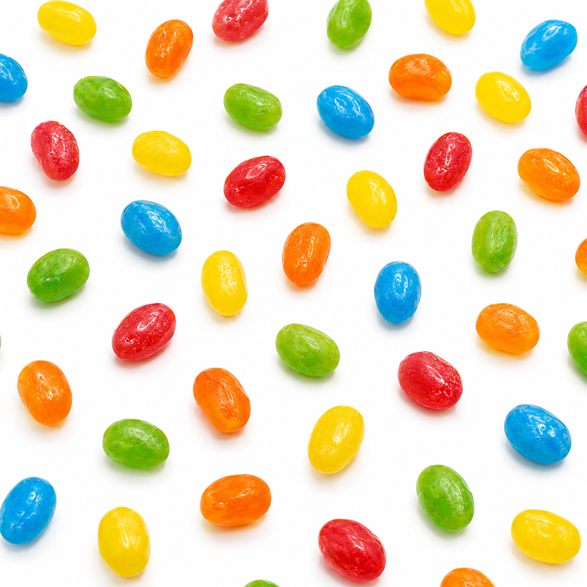 Assorted Sour Patch Kids Jelly Beans in a bulk value bag, colorful candy from Candy In Bulk on a white background.