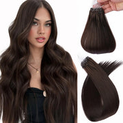 MioYio Microlink Hair Extensions Human Hair #4 Medium Brown-30g Micro link Hair Extensions Human Hair Microlink Hair Extensions Microlink Extensions ，Microlink Hair Extensions Human 20inch
