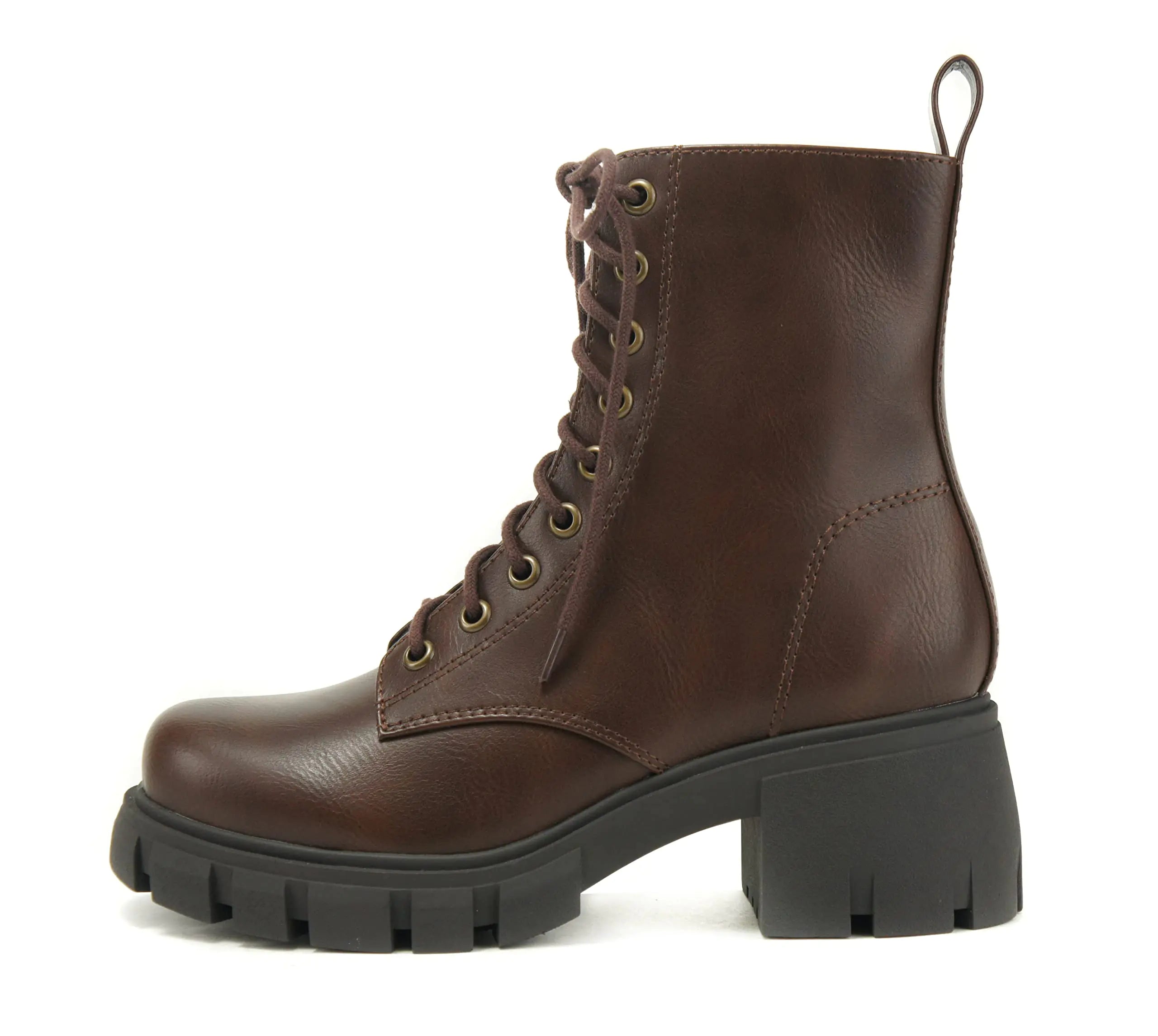 Soda TUNDRA ~ Women Lug Sole Lace up Fashion Combat Ankle Boot w/Side Zipper (7.5 BROWN numeric_7_point_5)