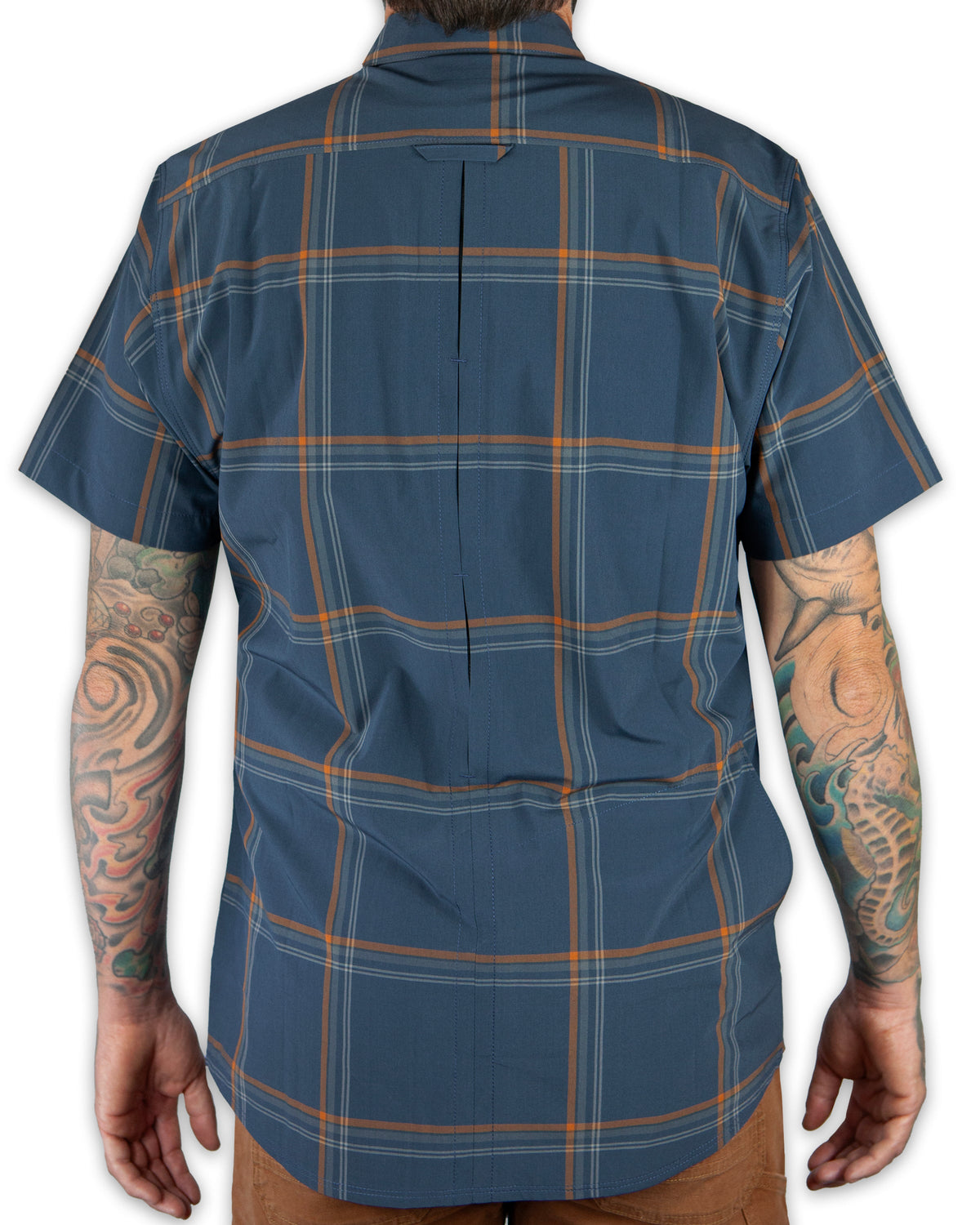 Dark gray and blue short sleeve Jack Knife SS shirt by Off The Grid Surplus, featuring a casual fit and button-up design.
