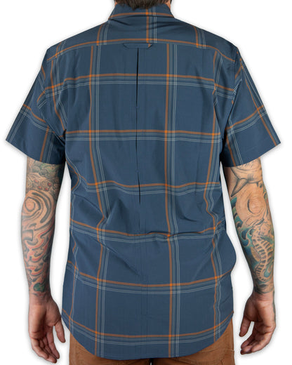 Dark gray and blue short sleeve Jack Knife SS shirt by Off The Grid Surplus, featuring a casual fit and button-up design.