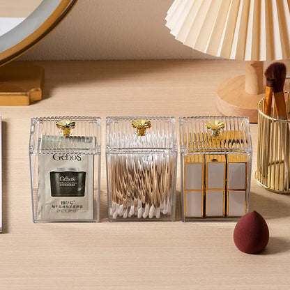 Transparent Clover Cotton Swab Box for Desktop Storage