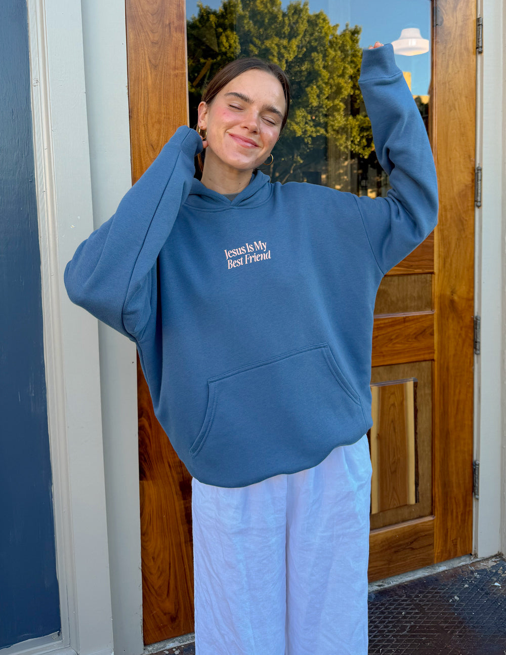 Unisex hoodie by Elevated Faith featuring Jesus Is My Best Friend printed design, casual fit, soft fabric, and comfortable style.