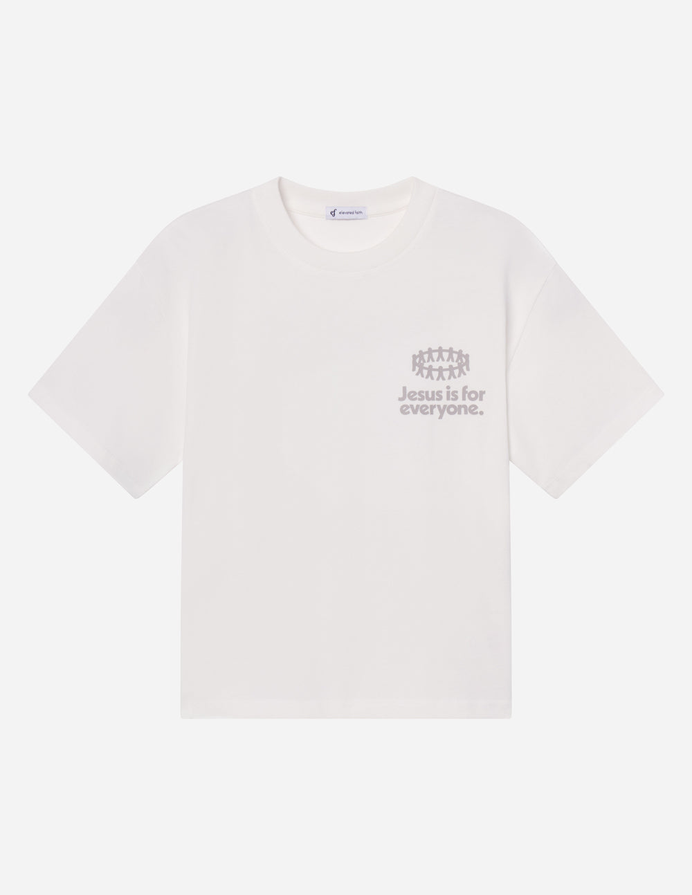 Black heavyweight Jesus Is for Everyone T-shirt by Elevated Faith featuring a bold graphic print.