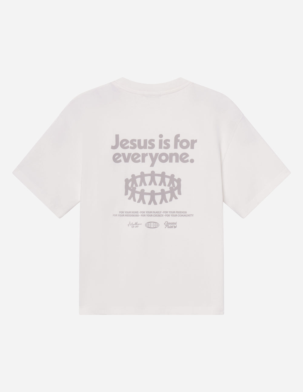 Black Jesus Is for Everyone heavyweight T-shirt by Elevated Faith, featuring bold scripture design on soft cotton fabric.