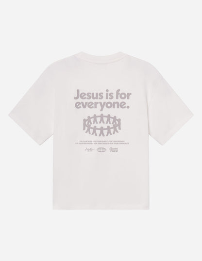 Black Jesus Is for Everyone heavyweight T-shirt by Elevated Faith, featuring bold scripture design on soft cotton fabric.