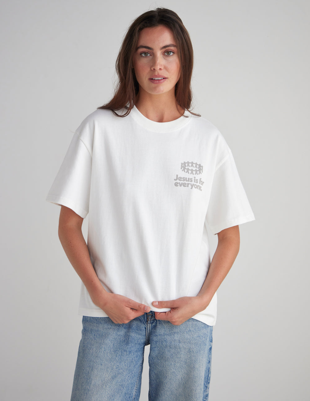 Black heavyweight Jesus Is for Everyone T-Shirt by Elevated Faith featuring a bold graphic design.