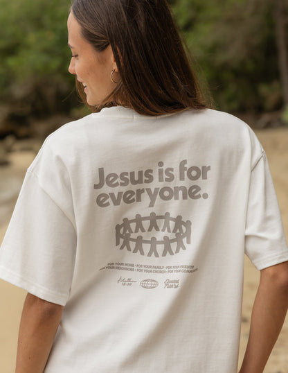 Black heavyweight Jesus Is for Everyone T-shirt by Elevated Faith with a bold graphic print.