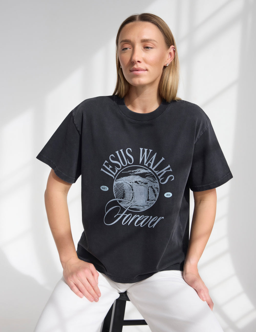 Elevated Faith Jesus Walks heavyweight T-shirt featuring a bold graphic design on soft, comfortable cotton fabric.