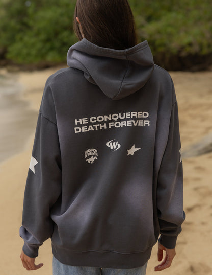 Unisex hoodie by Elevated Faith featuring a Jesus Wins design, made of soft fabric with a casual fit and printed graphic on front.