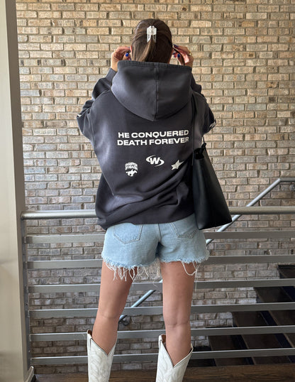 Unisex Jesus Wins hoodie by Elevated Faith, featuring bold text and comfortable fit, shown in a front view.