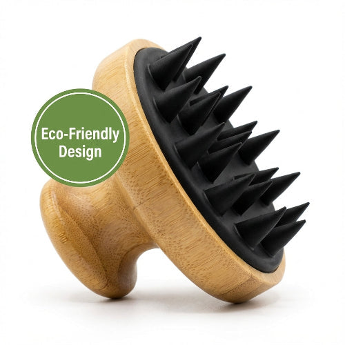 Eco-friendly Jinia scalp scrubber by Masami, featuring soft silicone bristles for gentle scalp cleansing.