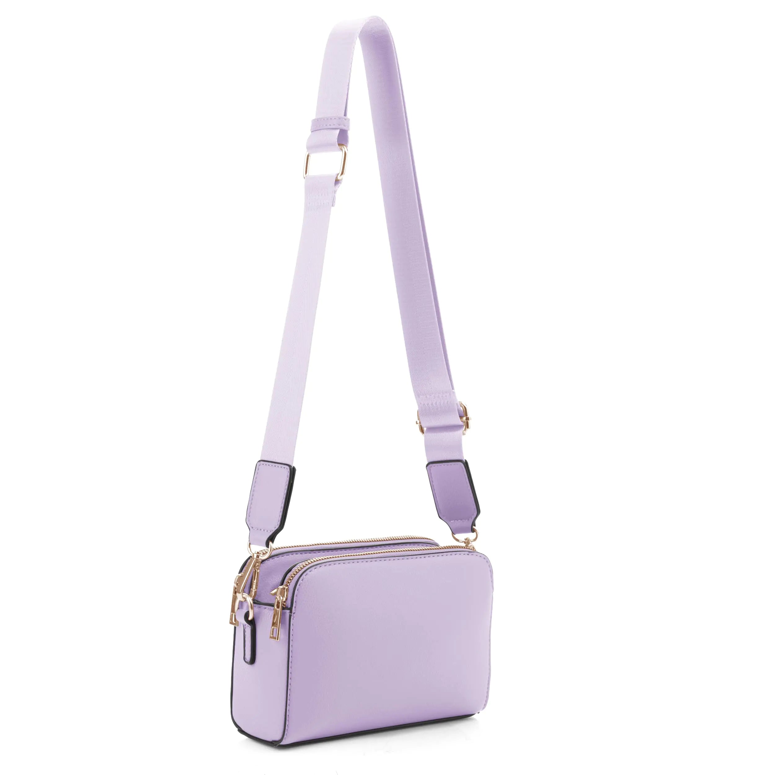 EVVE Crossbody Bags for Women Trendy Small Crossbody Camera Bag Purse Vegan Leather Triple Zip Crossbody Purses with Wide Shoulder Strap| Lilac