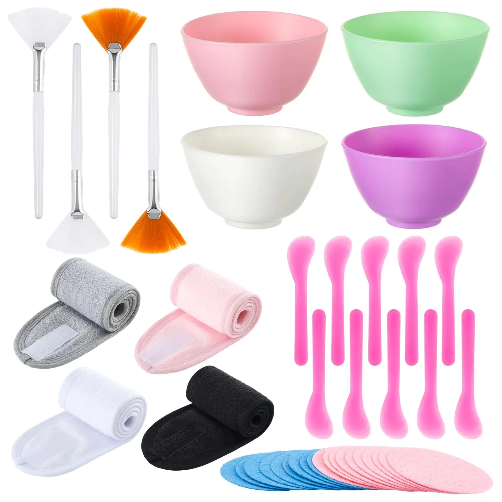 Reallnaive 37 Pcs Face Mask Mixing Bowl Set for Facial Esthetician Supplies Facemask Mixing Tool Kit with Facial Mask Bowl Stick Spatula Soft Face Brushes Wet Puff Headband Clay Mask Applicator Tools