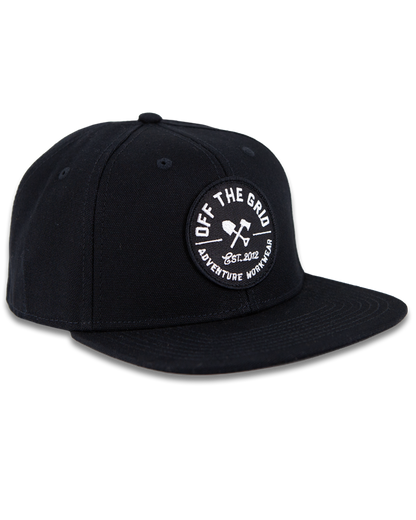 Black Jobsite Hat by Off The Grid Surplus with a sturdy brim and adjustable strap, designed for outdoor work and durability.