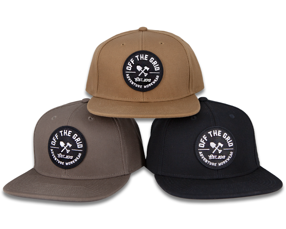 Off The Grid Surplus jobsite hat with durable fabric, adjustable strap, and wide brim for sun protection on work sites.