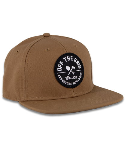 Off The Grid Surplus Jobsite Hat in tobacco color, durable work hat with a wide brim and adjustable strap for outdoor jobs.