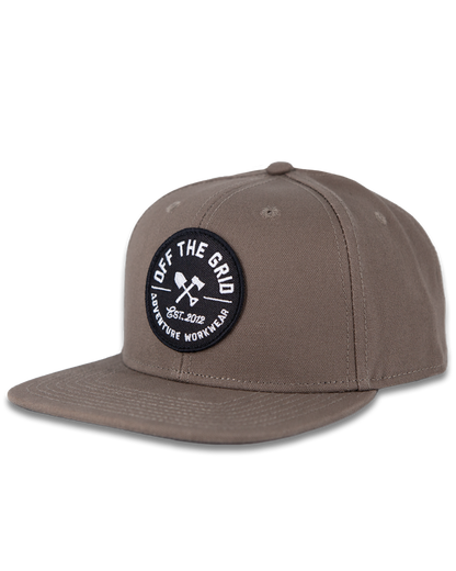 Off The Grid Surplus walnut jobsite hat showing a sturdy construction and wide brim designed for outdoor work.