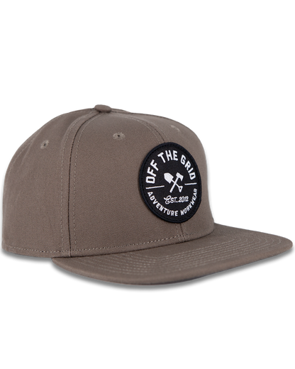 Off The Grid Surplus jobsite hat in walnut color, durable hat with a wide brim for sun protection and rugged workwear style.