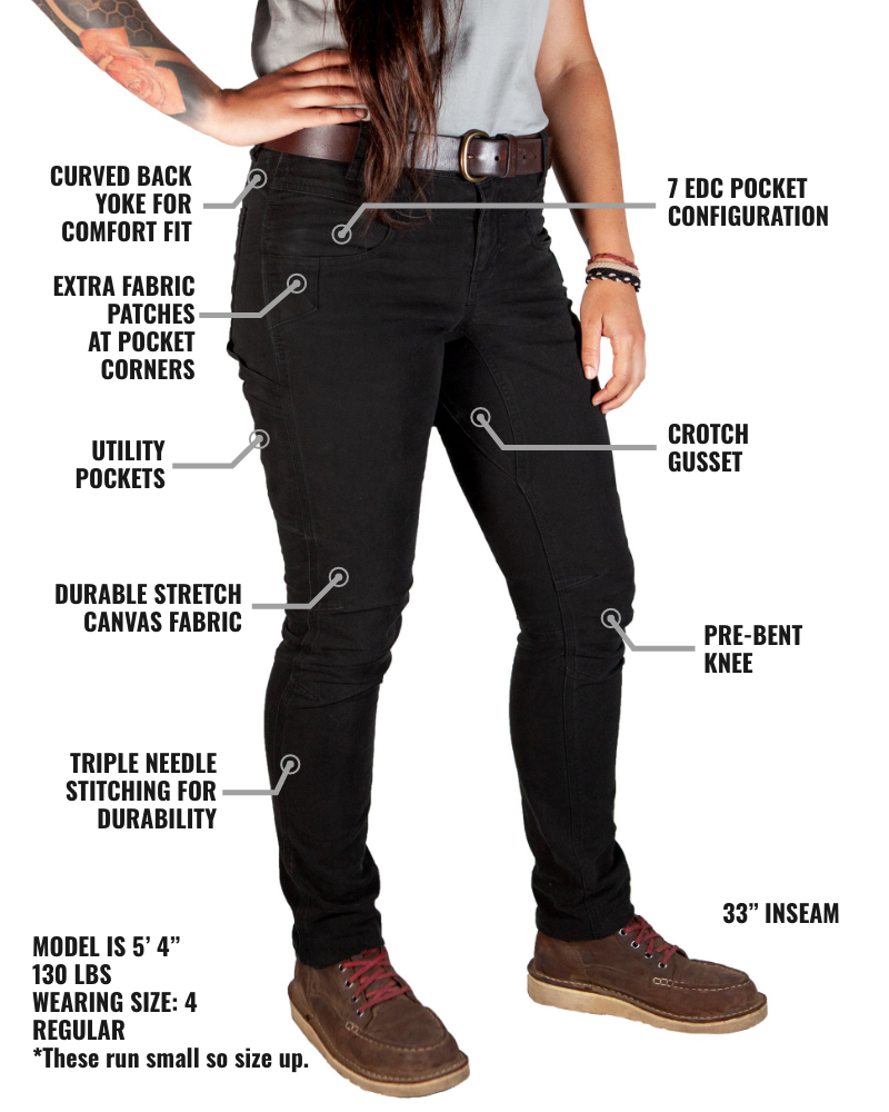 Black Kestral women's pants by Off The Grid Surplus, featuring a comfortable fit and stylish design.