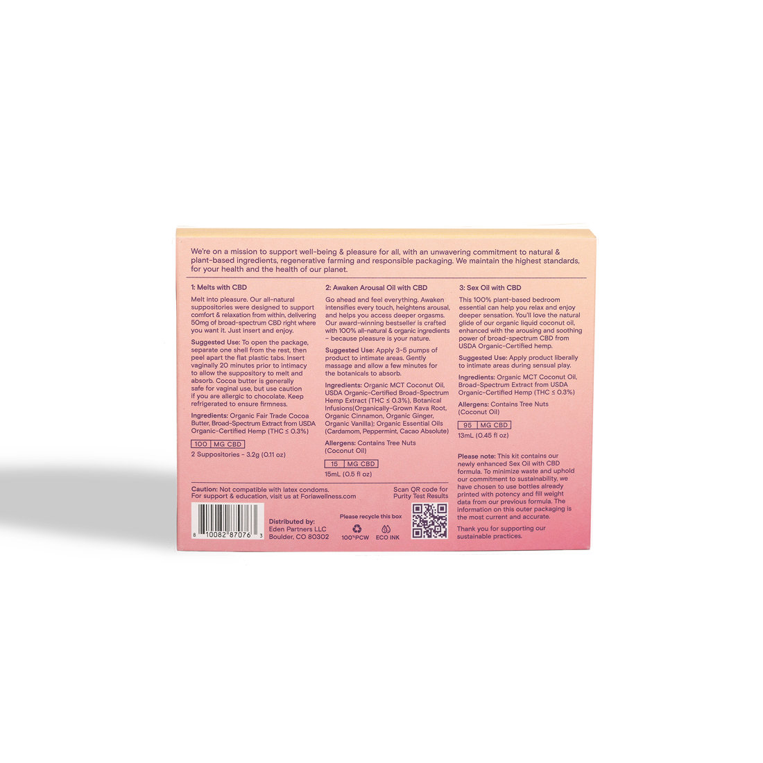 Foria The Quickie Kit with 2.5 oz box, showing the product packaging from a straight-on back view.
