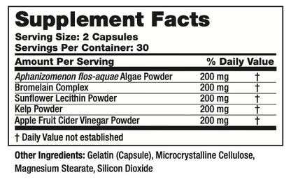 AmBari Nutrition KLB-5 supplement facts label showing ingredients and nutritional information in a clear, detailed format.