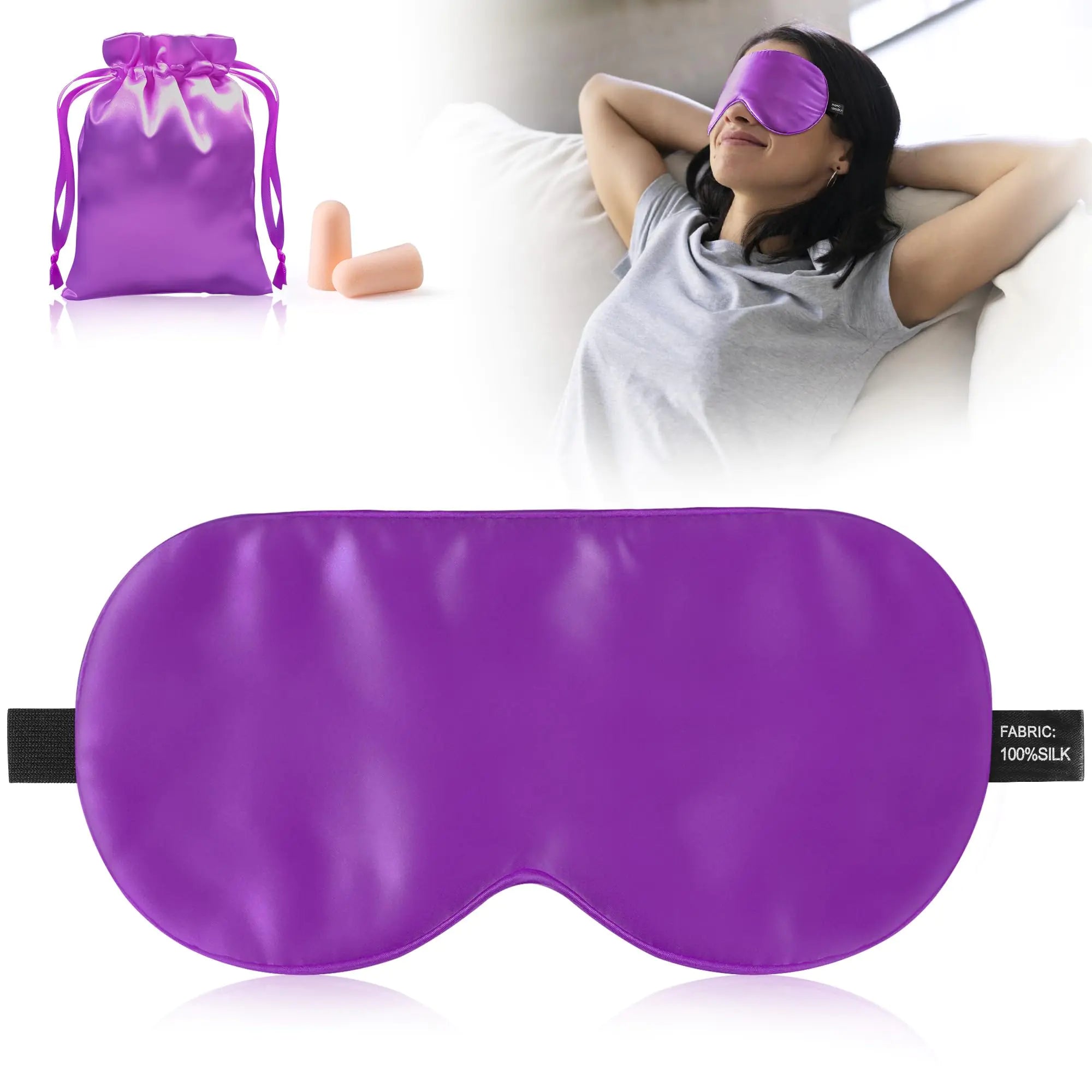 Sleep Eye Mask for Women Men 100% Real Mulberry Silk Eye Cover Blackout Blindfold with Adjustable Strap Side Sleeper Night Sleeping Mask Soft Sleep Mask Eyeshade for Travel Gifts (Purple)