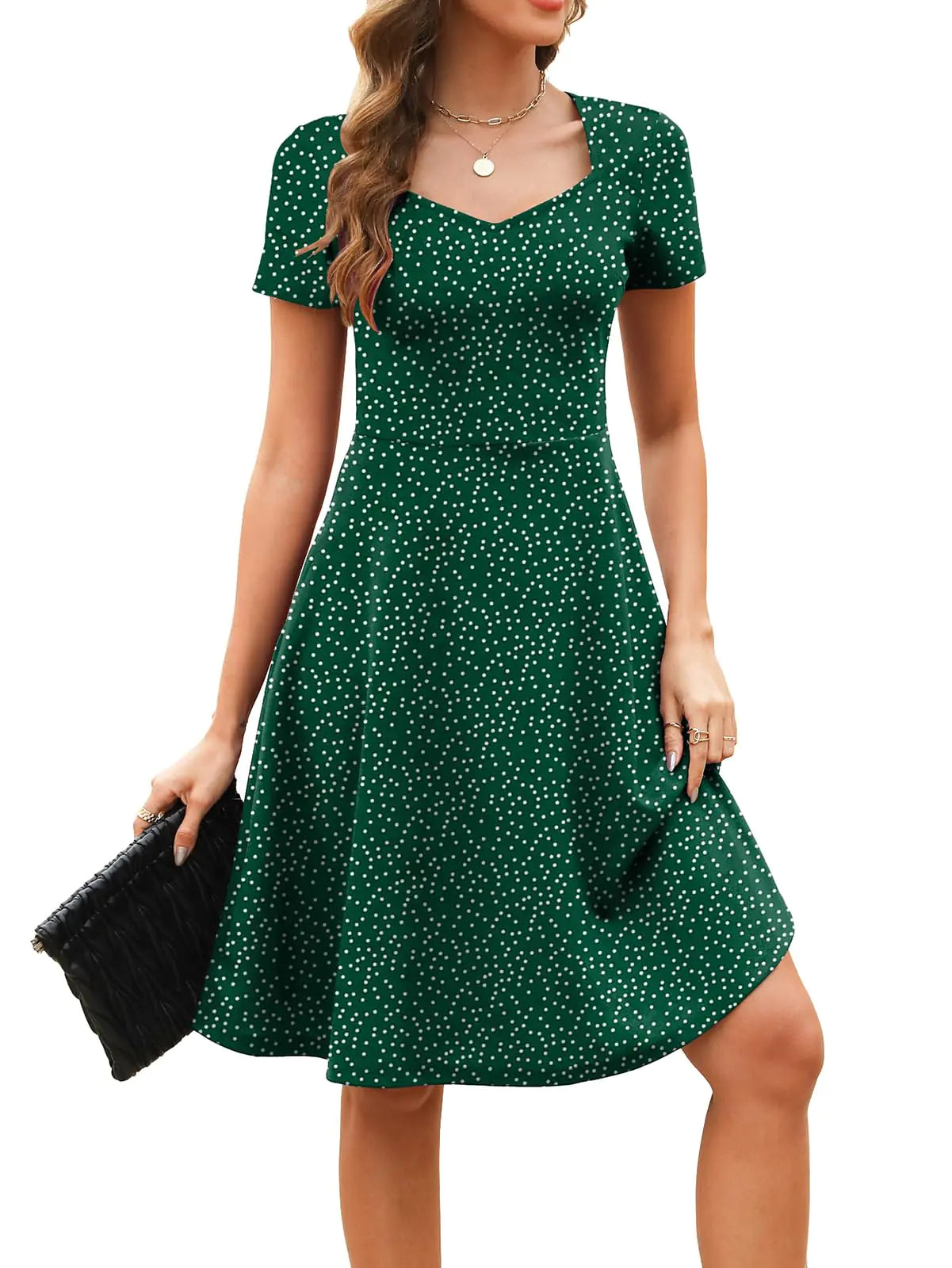 HELYO Work Dress for Womens Office Professional Summer Office Elegant Retro 50s Ladies Business Casual Party A-Line Dresses 163 (Green Dot M)