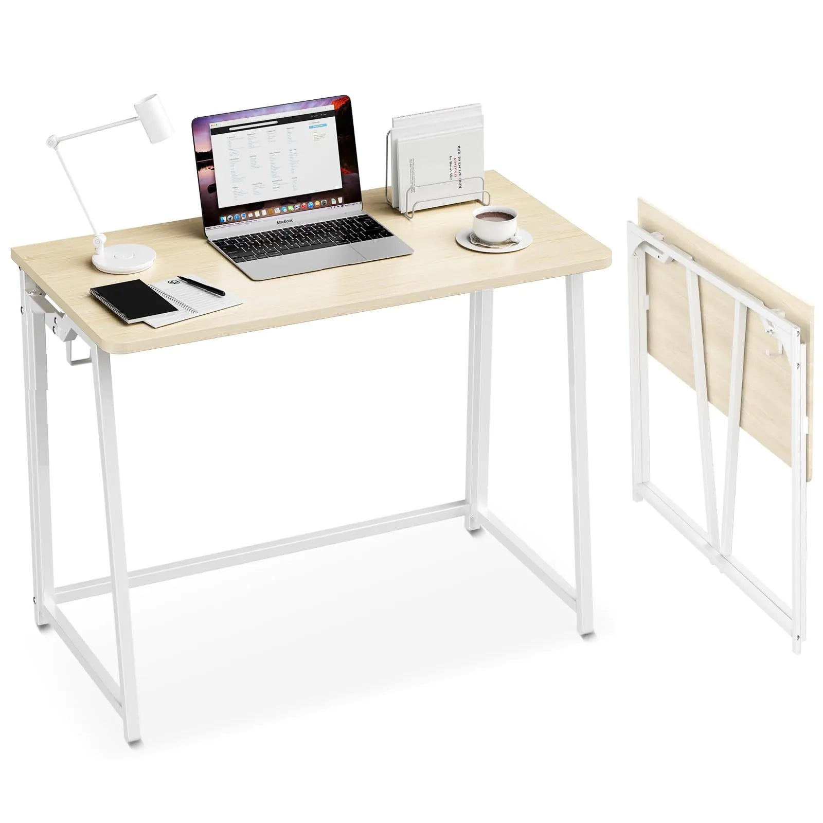 POLWKZU Folding Desk Small Foldable Desk for Small Space 31.5 Inches Writing Computer Desk in Study Home Office Foldable Office Desk for Bedroom Oak