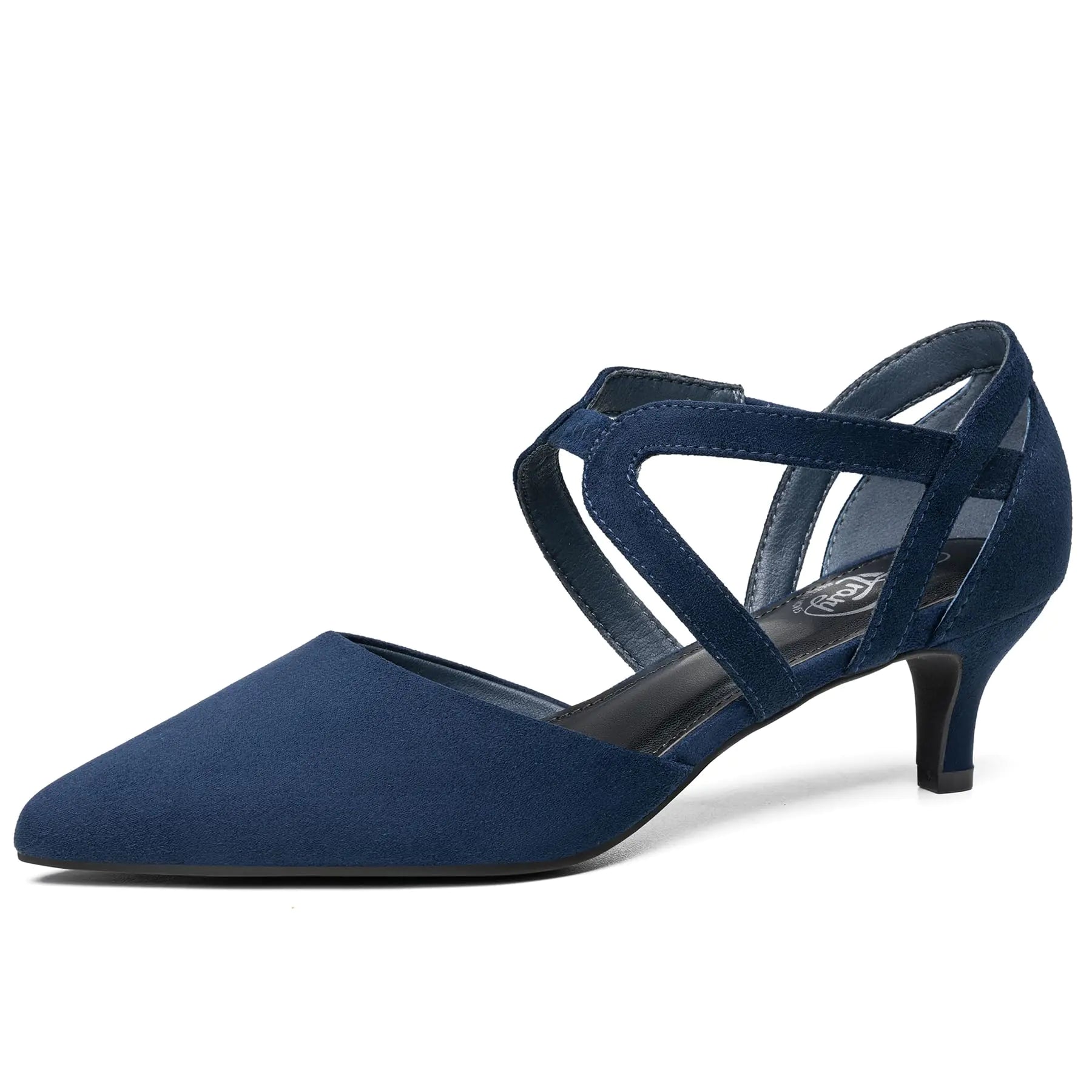 Trary Womens Low Heels Pumps Dress Pointed Toe Comfortable Work Office Pumps Shoes Navy Blue