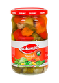 S101 Yakamoz mixed pickles in a glass jar, showing colorful assortment of preserved vegetables inside.