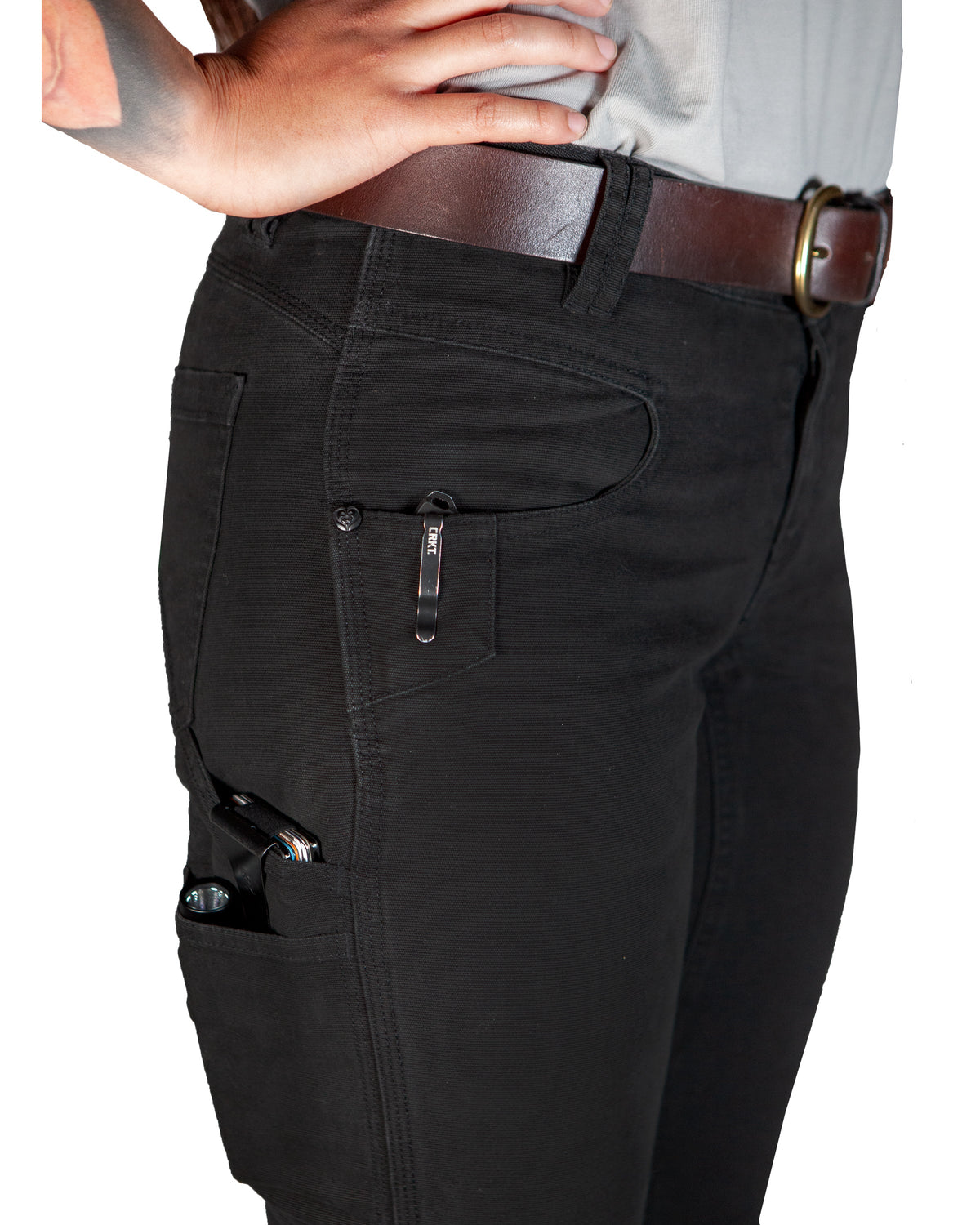 Black Kestral women's pants from Off The Grid Surplus, featuring a tailored fit and casual style on a white background.