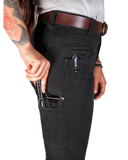 Black Kestral women's pants from Off The Grid Surplus, featuring a relaxed fit and functional design for casual wear.