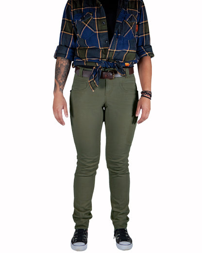 Dark olive Kestral women's pants by Off The Grid Surplus, featuring a comfortable fit and casual style in the product image.