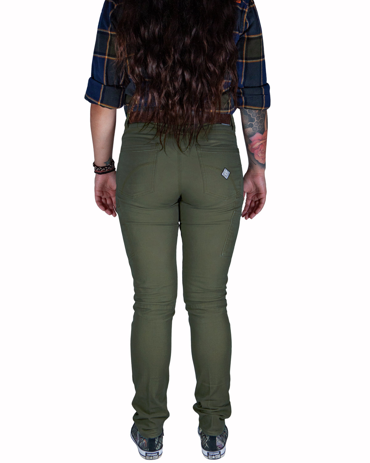 Dark olive women's Kestral pants by Off The Grid Surplus, showcasing a relaxed fit and casual style in a natural fabric.