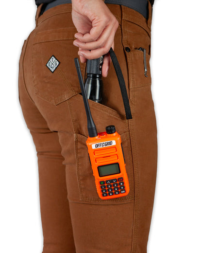 Kestral women's tobacco-colored pants from Off The Grid Surplus featuring a relaxed fit and durable fabric.